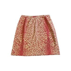 Vintage Vera Cristina Silk Skirt Sz 14 Red Yellow Leopard Back Slit Stretch Fit